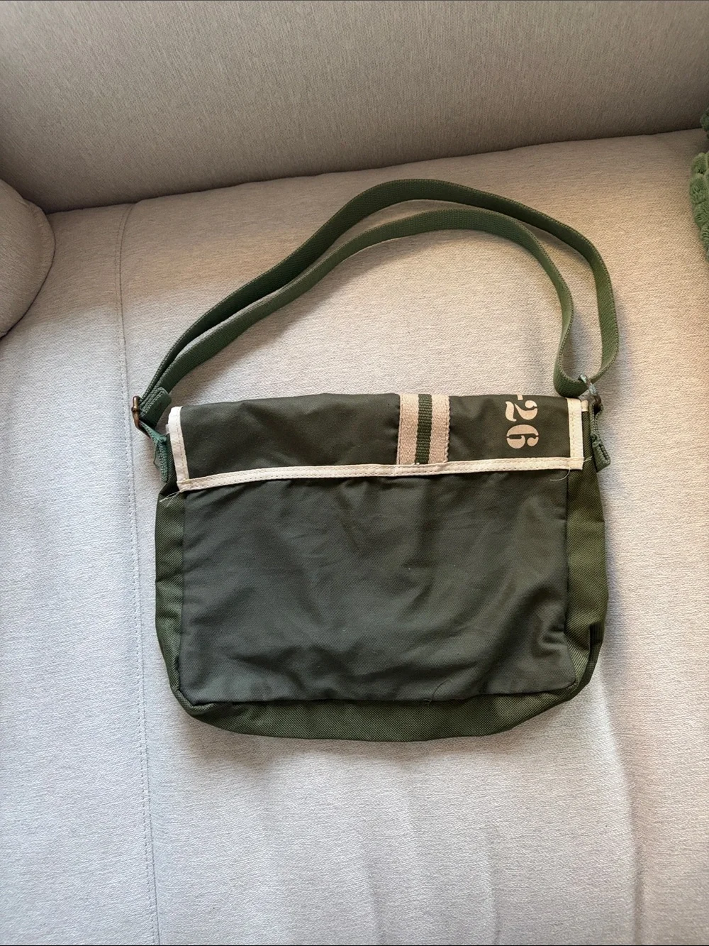 Olive Green Canvas Messenger Bag - Unbranded